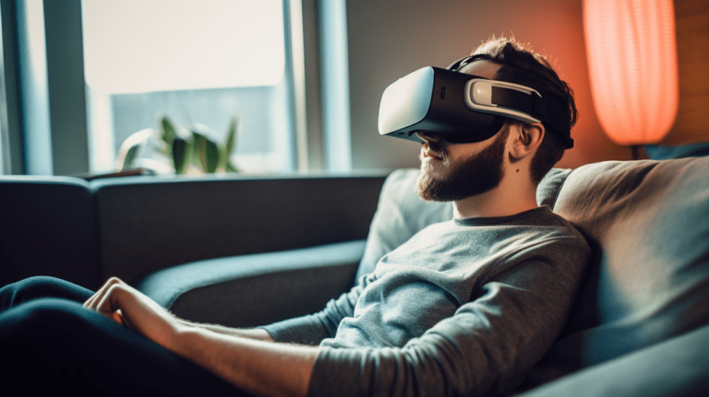 Man op bank met VR-bril
